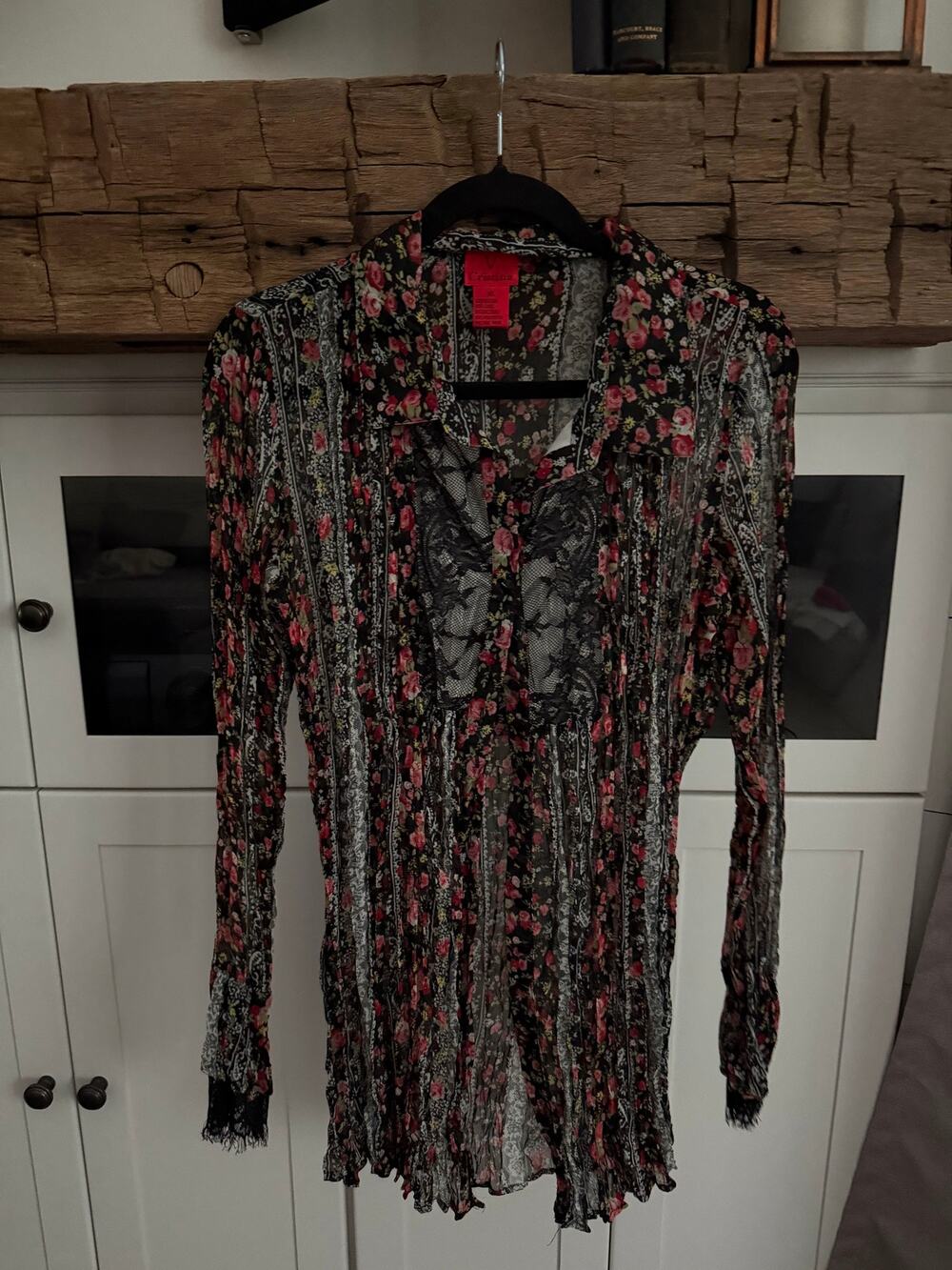 V Cristina Sheer Floral Lace Button Down Blouse XL Cottagecore Boho Grunge